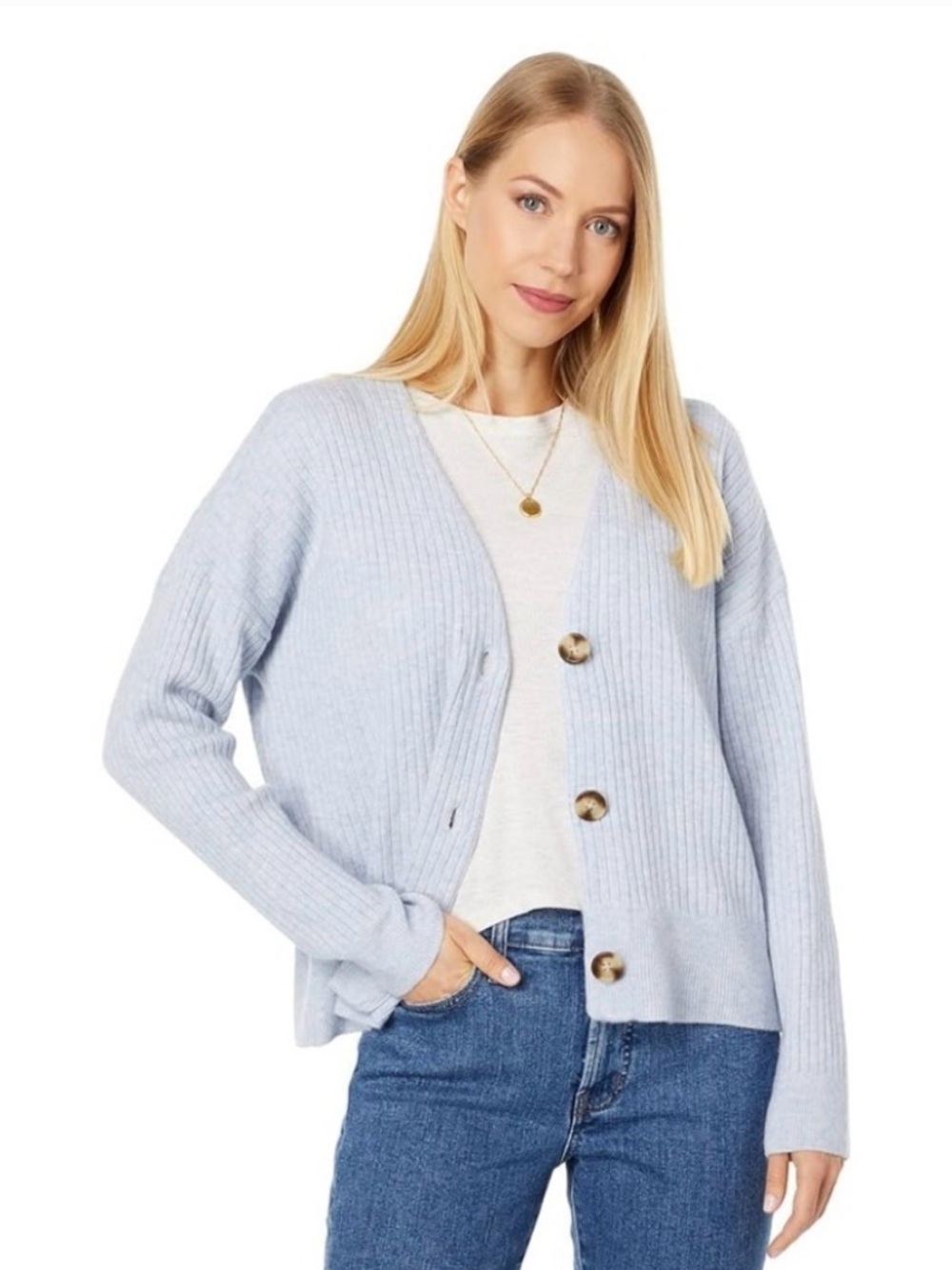 Madewell Light blue Ribbed V-Neck Button Cardigan